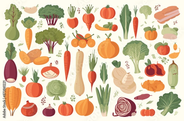 Fototapeta Vegetables seamless pattern of vegetables with different elements