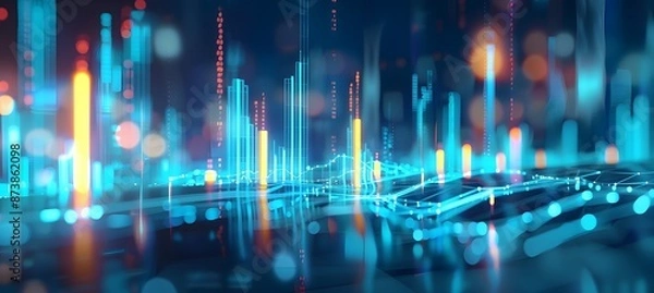 Fototapeta Abstract digital chart background, stock business graph, statistics and diagram about data exchange in finance, trend and trade in economy