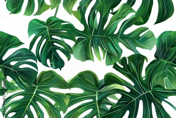 Obraz Seamless design featuring leaf illustrations, nature-inspired elements and tropical plants.