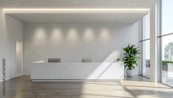 Fototapeta white reception desk in modern office with light colorful walls soft light for healthcare medical card design