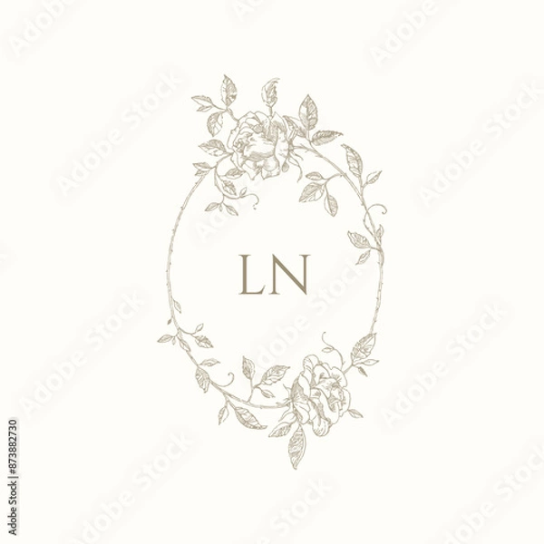 Obraz Roses frame monogram. Oval flower frame.