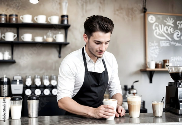 Obraz Young Male Barista in Cafe