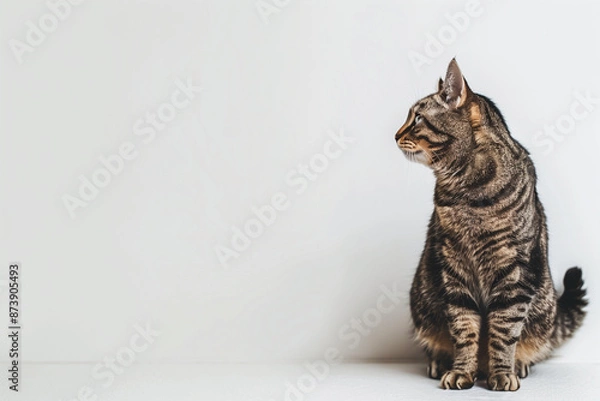 Fototapeta Cat Posing on White Background with Blank Space