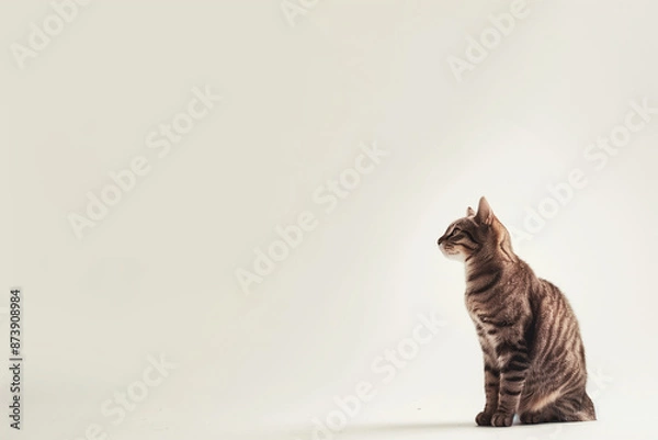 Fototapeta Cat Posing on White Background with Blank Space