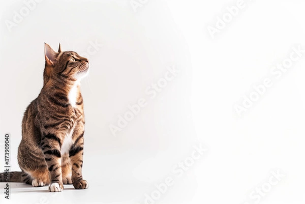 Fototapeta Cat Posing on White Background with Blank Space