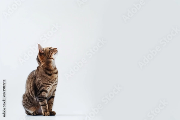 Fototapeta Cat Posing on White Background with Blank Space