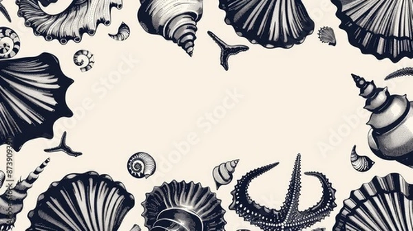 Fototapeta Shell filled vertical silhouette frame illustration Bitmap graphic