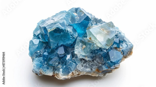 Fototapeta A sample of apatite is visible on a white background, the smoothed surface of which reveals the richness of blue tones.