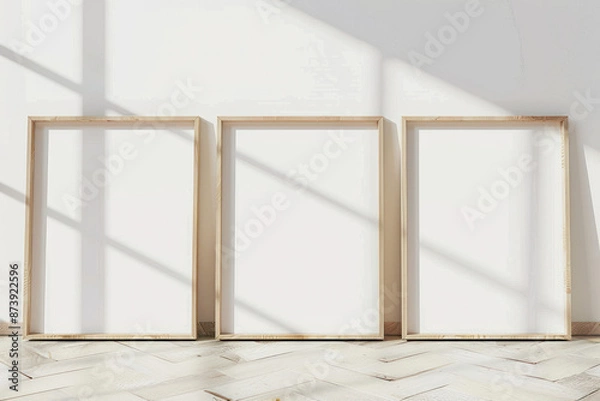 Fototapeta Three Empty Picture Frames on a White Wall