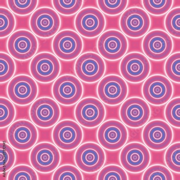Fototapeta Seamless pattern with blue and white circles on pink background.
