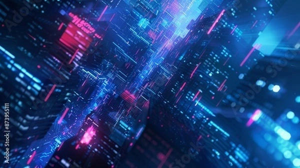 Fototapeta Future digital virtual reality matrix particles grid cyber space sci-fi and fantasy symmetry environment technology flyer illustration