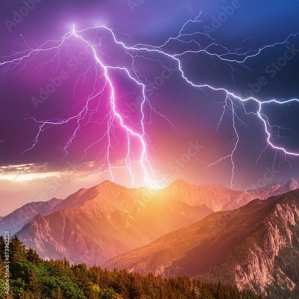 Obraz lightning in the mountains