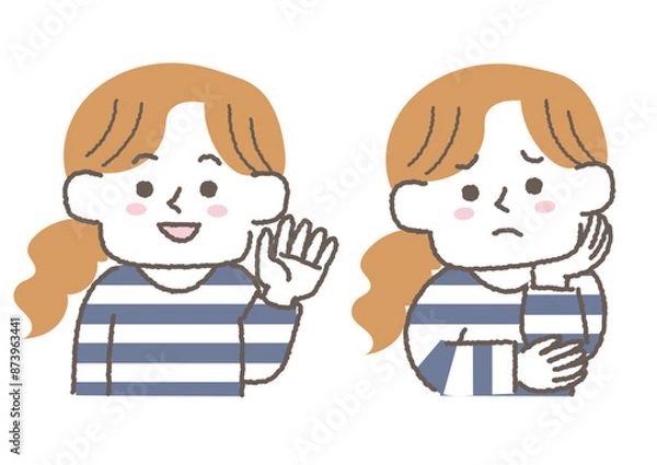 Fototapeta 喜んでいる女性と不安を感じている女性のセット