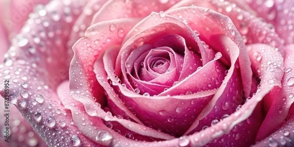 Fototapeta Closeup of a pink rose covered in delicate droplets, pink, rose, flower, closeup, petal, beauty, nature, fresh, dew, drops, water