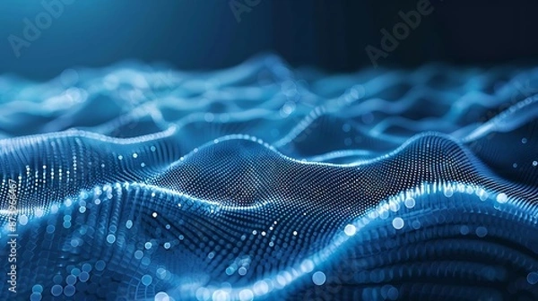 Fototapeta Data technology abstract global network wave of particles abstract background wavy surface consisting of points