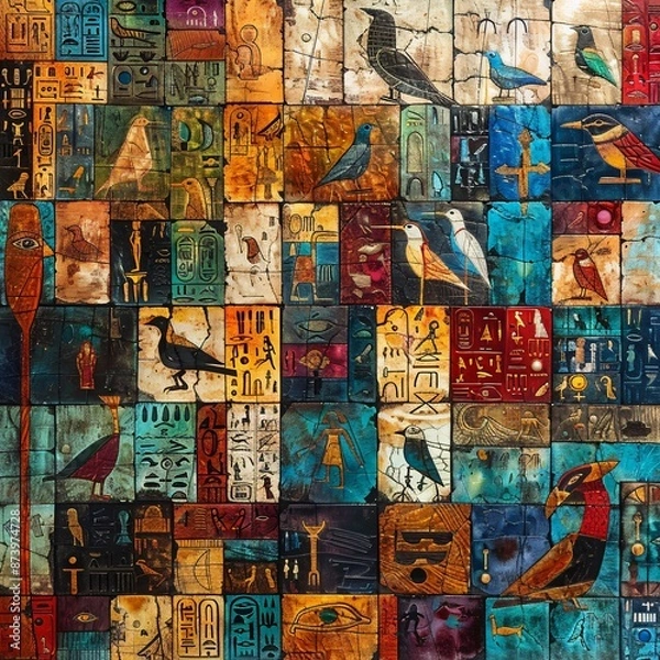 Fototapeta Vibrant Tapestry of Egyptian Hieroglyphs, Ancient Wisdom and Stories