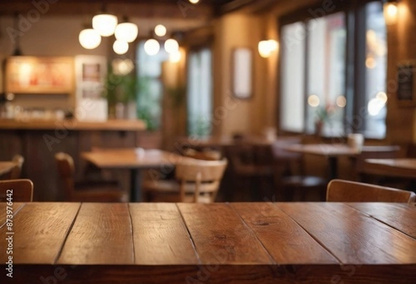 Fototapeta Wooden board empty table in front of blurred background  Mockup restaurants, Kitchen, sea beach, Nature