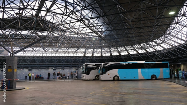 Fototapeta The bus as a means of transportation. Bus stations. Means of transportation to reduce emissions