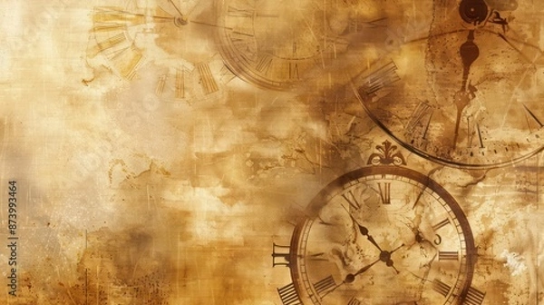 Fototapeta Vintage Clock Faces on Distressed Background