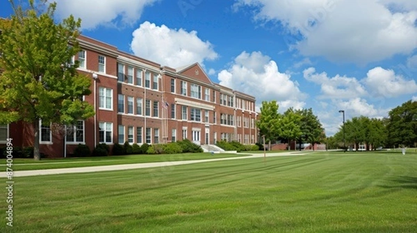 Fototapeta School building.View of typical American school building exterior