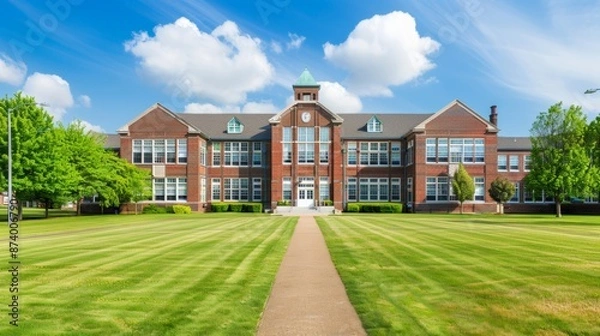 Fototapeta School building.View of typical American school building exterior