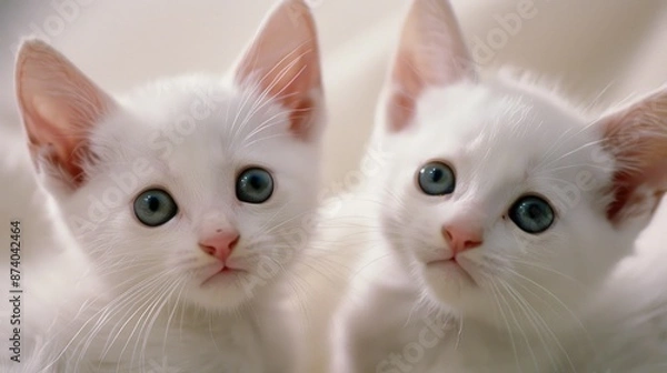 Fototapeta White kittens gazing at camera up close