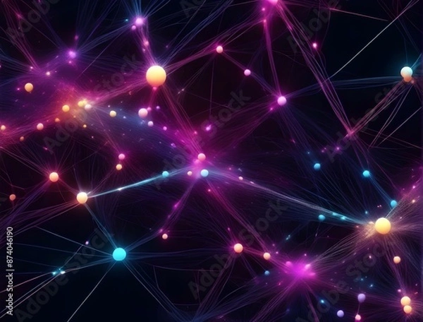 Fototapeta High-Tech Abstract Neural Patterns Digital Background with Interconnected Dots and Lines