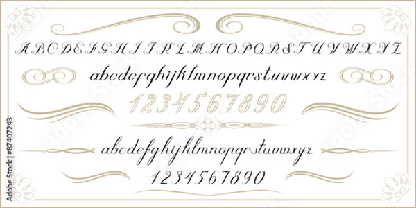 Fototapeta ALPHABET Old handwritten letters and numbers