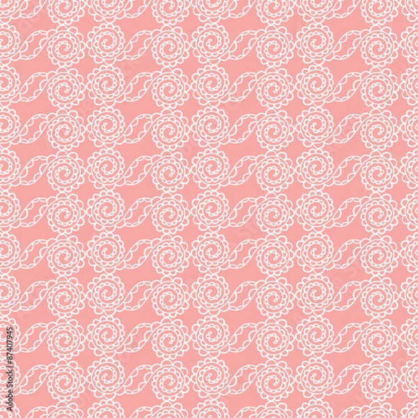 Fototapeta  Endless white lace pattern on a pink background.
