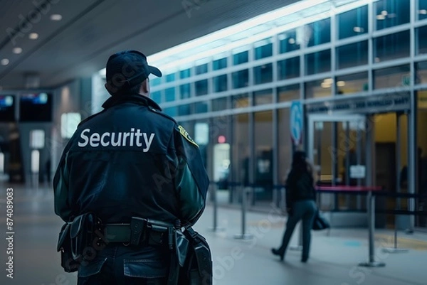 Obraz Close-up of a security guard's back with the word "Security" visible, standing in front of a hospital, emphasizing healthcare security 