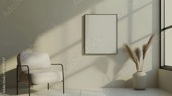 Obraz Minimalist Frame Beside Contemporary Chic Chair in 3D Render
