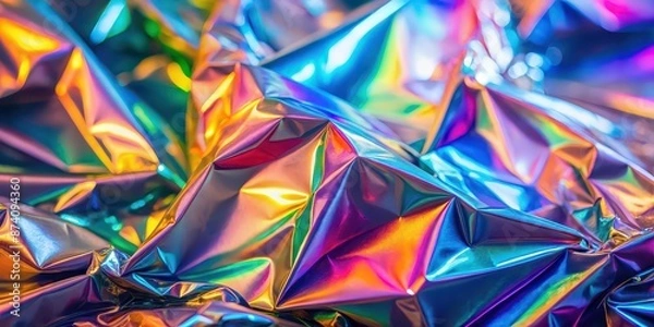 Fototapeta Abstract holographic rainbow foil background with a blurred iridescent effect, holographic, rainbow, foil, iridescent, abstract