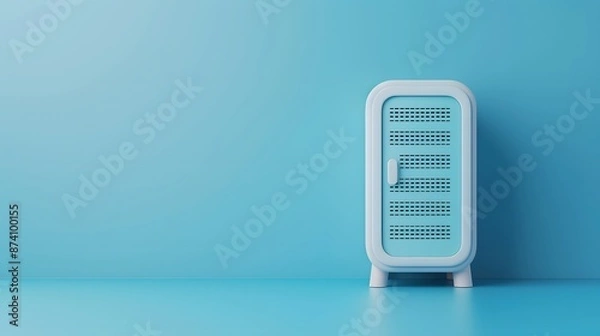 Fototapeta Minimalistic blue refrigerator against a matching blue background, showcasing retro design and clean lines, perfect for modern kitchen inspiration.