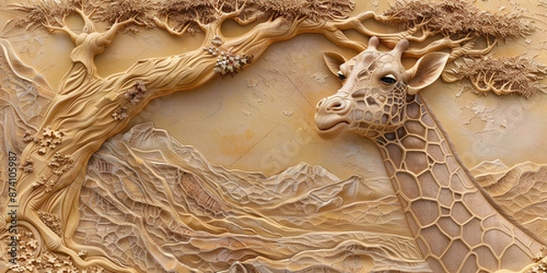 Obraz 3D relief Giraffe wallpaper with intricate details and elegant design and Mural wallpaper.