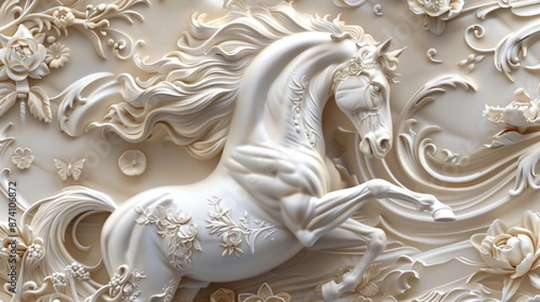 Obraz 3D relief horse wallpaper with intricate details and elegant design
