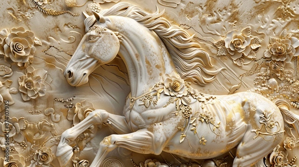 Obraz 3D relief horse wallpaper with intricate details and elegant design