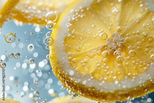 Fototapeta Close-up of Lemon Slices with Bubbles