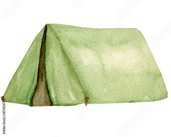 Fototapeta Watercolor illustration, green traveler's tent isolated on white background. Element for various products, camping, cards, etc.