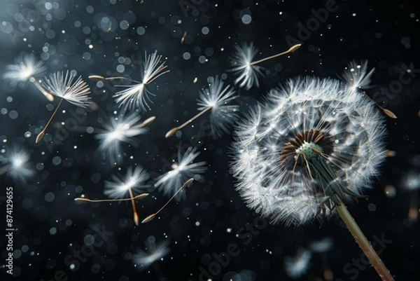 Fototapeta Dandelion seeds blowing in the wind