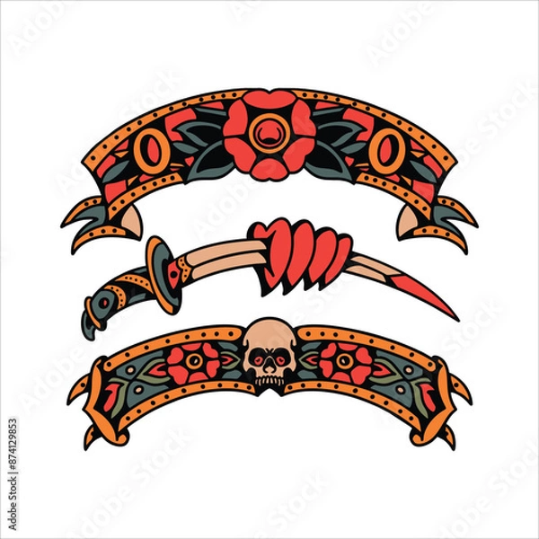 Obraz sword and ribbon tattoo vector design