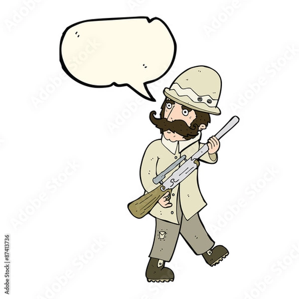 Fototapeta cartoon big game hunter with speech bubble