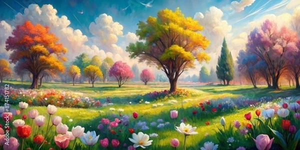Obraz Vibrant Spring Meadow Watercolor Background AI Generated