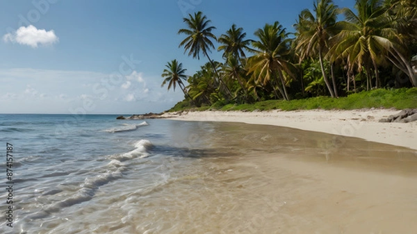 Fototapeta beach with palm trees and sea, ai generated