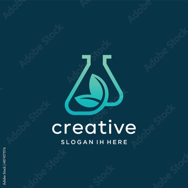 Obraz Chemistry Arrow science lab with leaf flower nature vector  icon logo design inspiration