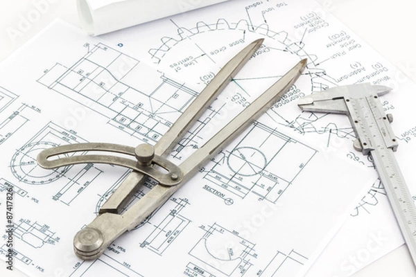 Obraz Engineering dividers Tools and Vernier scale