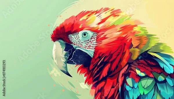 Fototapeta Close-up portrait of a vibrant Scarlet Macaw with a colorful and detailed plumage.