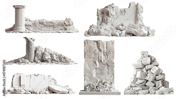 Fototapeta Set of ancient ruins on png background. Ideal concept for collages.