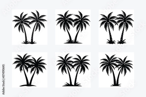 Fototapeta Unique 2 Palm Trees Silhouette Vector Illustration.