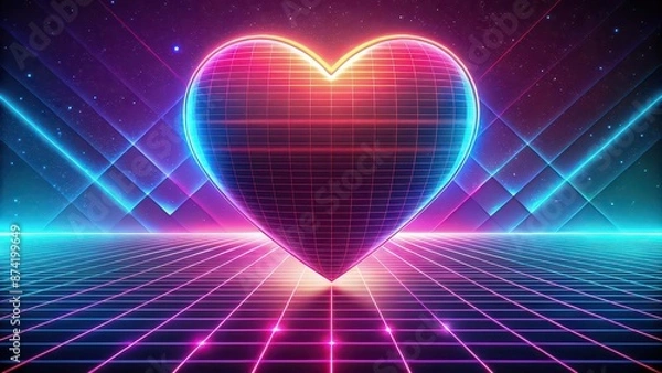 Fototapeta Vibrant retro-futuristic heart design symbolizing a blend of old-fashioned aesthetics with futuristic concepts