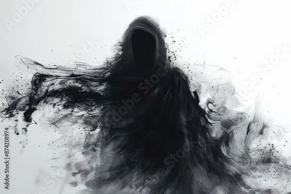 Fototapeta a creepy specter with an unsettling aura, halloween theme, sinister and spooky, detailed illustration, isolated on white background